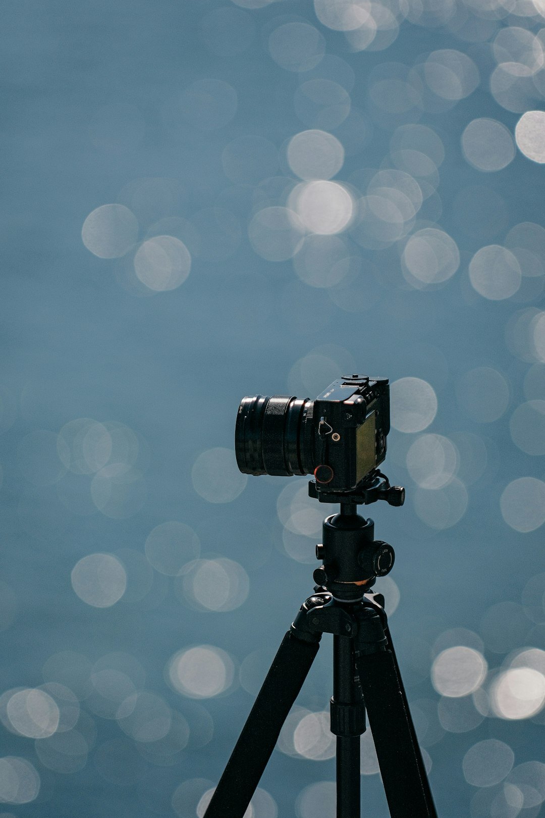Professional camera and tripod equipment on a table